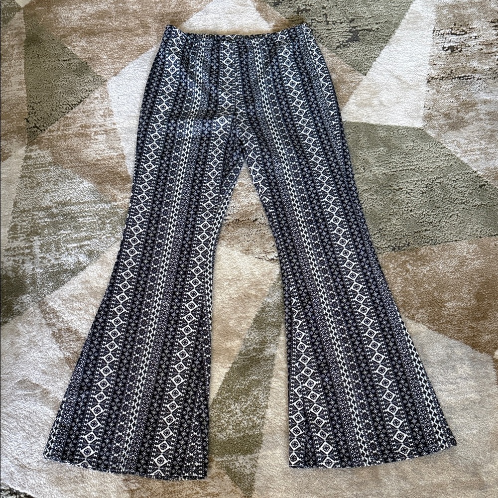 Black and White Patterned Flare Pants